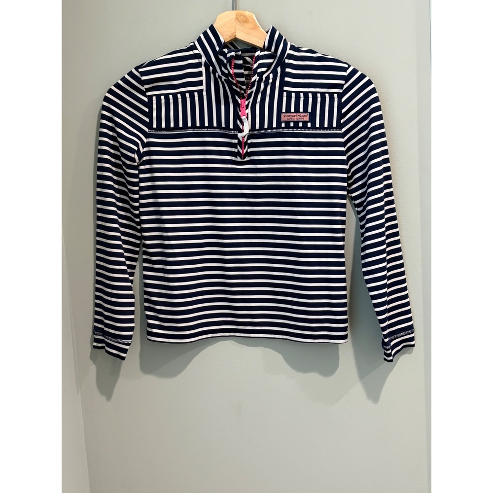 Vineyard Vines Kids Navy White Striped Shep Shirt Quarter Zip Pullover S 7-8